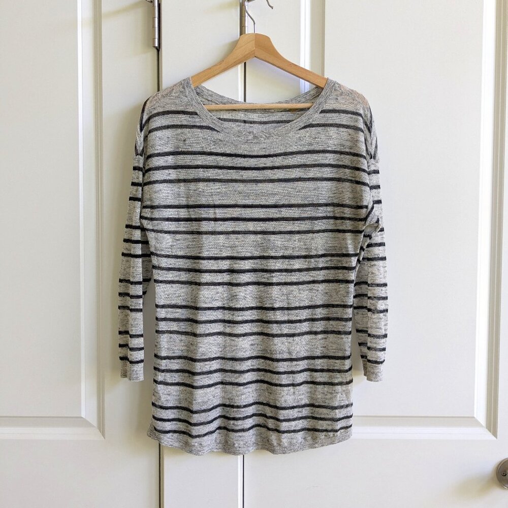Tart Striped Linen Blend Crewneck Pullover M Gray Metallic Light Knit Tunic